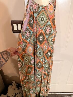Bohemian Print Maxi Dress in Green & Orange